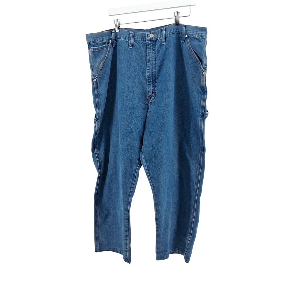 Wrangler Carpenter Jeans Mens 44x27 Hemmed Blue Denim Workwear Pants Hammer Loop